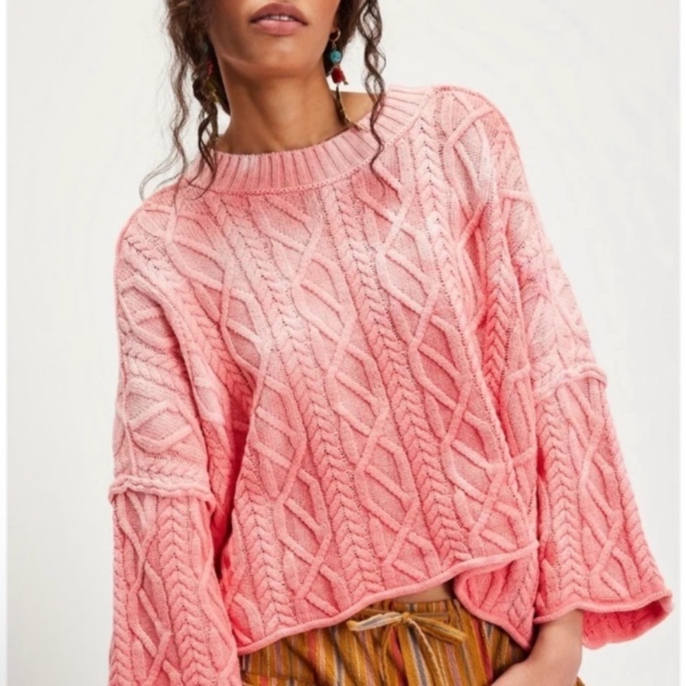 New! Free People Pink Washed Ashore Cotton Sweater 2702